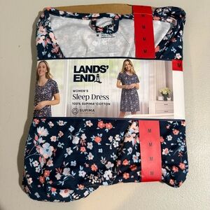 Lands End Women’s Sleep Dress 100% Supima Cotton Blue Floral Size Medium